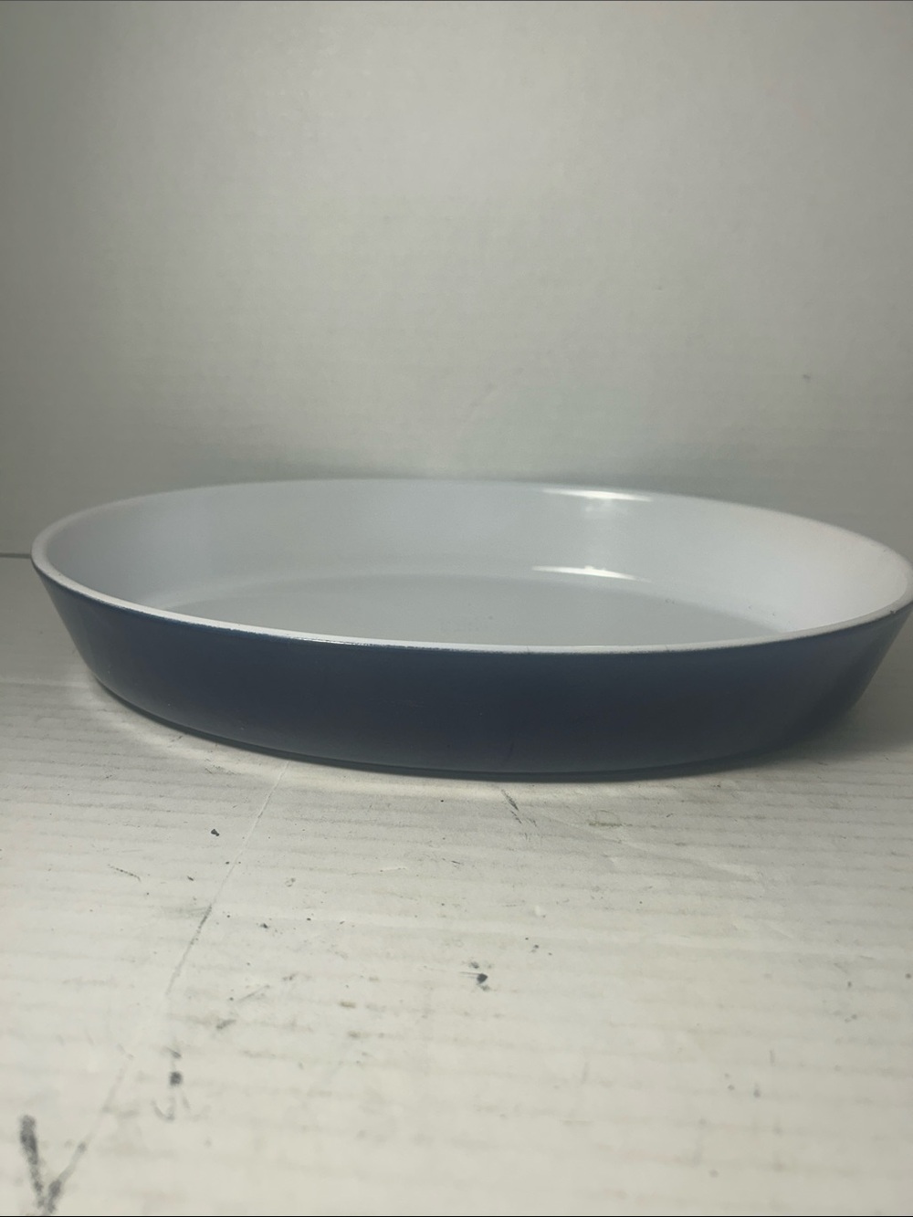White Interior Blue Rim Oval Serveware Platter